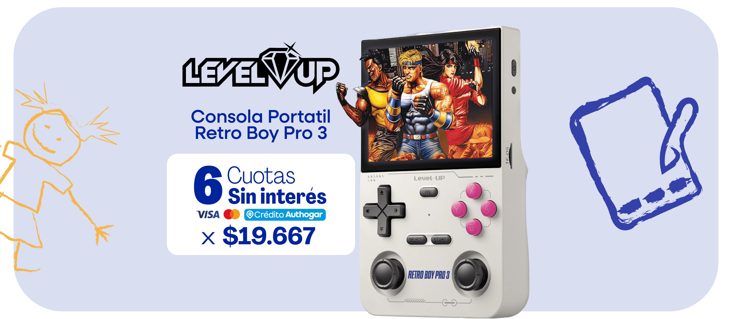 Level Up Consola Portatil Retro Boy Pro 3 6 Cuotas Sin interés x $19.667